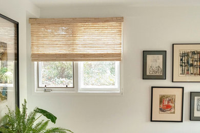 Woven wood shade complements artwork