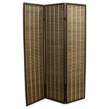 Benzara BM96148 Bamboo and Wood Two Tone 3 Panel Room Divider, Dark Brown