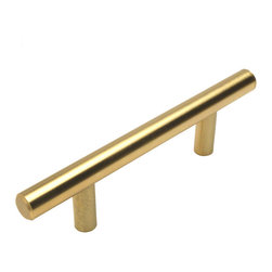 Cosmas - European Style Brushed Brass Bar Pulls, 3-1/2" Hole Centers - Cabinet And Drawer Handle Pulls