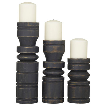 Traditional Black Wood Candle Holder Set 561582