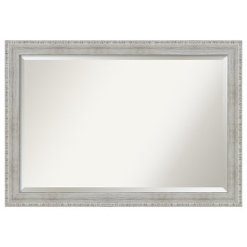 Rustic White Wash Beveled Wood Bathroom Wall Mirror - 40.5 x 28.5 in.