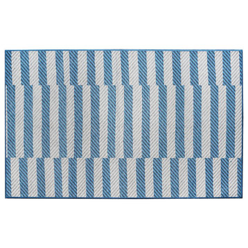 My Magic Carpet Tratti Offset Stripe Blue Washable Rug 3x5
