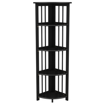 Corner Folding Bookcase, Easy Assembly Bookshelf. 51", Black