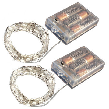 LED Waterproof 50 Mini String Lights With Timer, Set of 2, Cool White