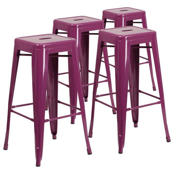 30" High Backless Purple Indoor/Outdoor Barstools, Set of 4