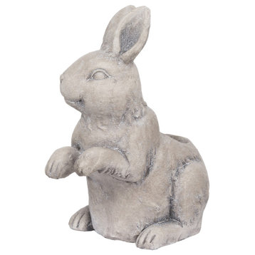 Antique Styled Raw Textured Polyresin Standing Rabbit Planter, Gray