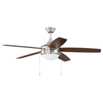 Craftmade - 52" Energy Star Ceiling Fan in Brushed Polished Nickel (EPHA52BNK5) - Craftmade (EPHA52BNK5) Modern Style Phaze Energy Star Collection 52" Energy Star Ceiling Fan In Brushed Polished Nickel With Bowl Shaped Frost White Acrylic Shade(s). (Shade(s) included: Yes.) Energy saving, 3-speed reversible DC motor. 6" downrod (included). New 80% transmittance polycarbonate lens. Optional lens cover sold separately. Mounting Method: Dual Mount (Flat or Angled Ceiling). Mounting Location: Dry. Blade Data: 5 Walnut/Dark Oak 22.32 Inch Blades (Included). Reversible Blades: Yes. Motor Speeds: 3. Light Bulb Data: 2 E26 8 Watt. Dimmable: No. Bulb Included: Yes.