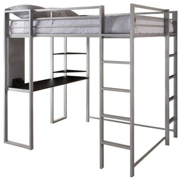 Rosebery Kids Full Metal Loft Bed with Desk in Silver and Black