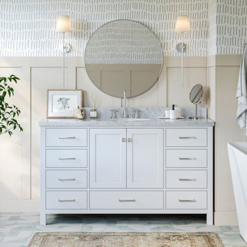 ARIEL Cambridge 61" Single Oval Sink Bathroom Vanity White With Marble Top