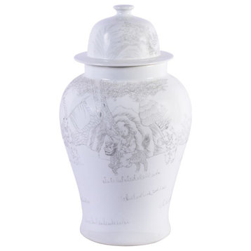 Ink Painting Porcelain Temple Jar with Playful Kids