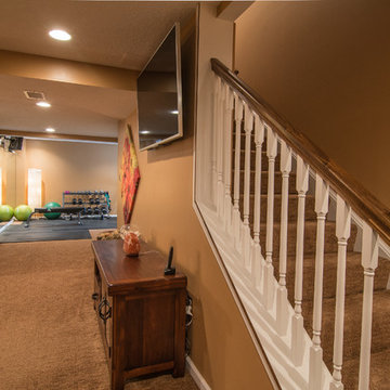 Finished basement with exercise area and small bath in Wexford, PA