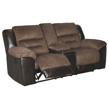 Signature Design by Ashley Earhart Reclining Loveseat with Console in Chestnut