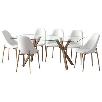 7-Piece Dining Set, Gold Table and White Chair