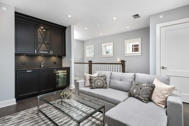 Example of a transitional family room design in Chicago