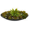 Agave and Succulent Garden Artificial Plant in Black Planter