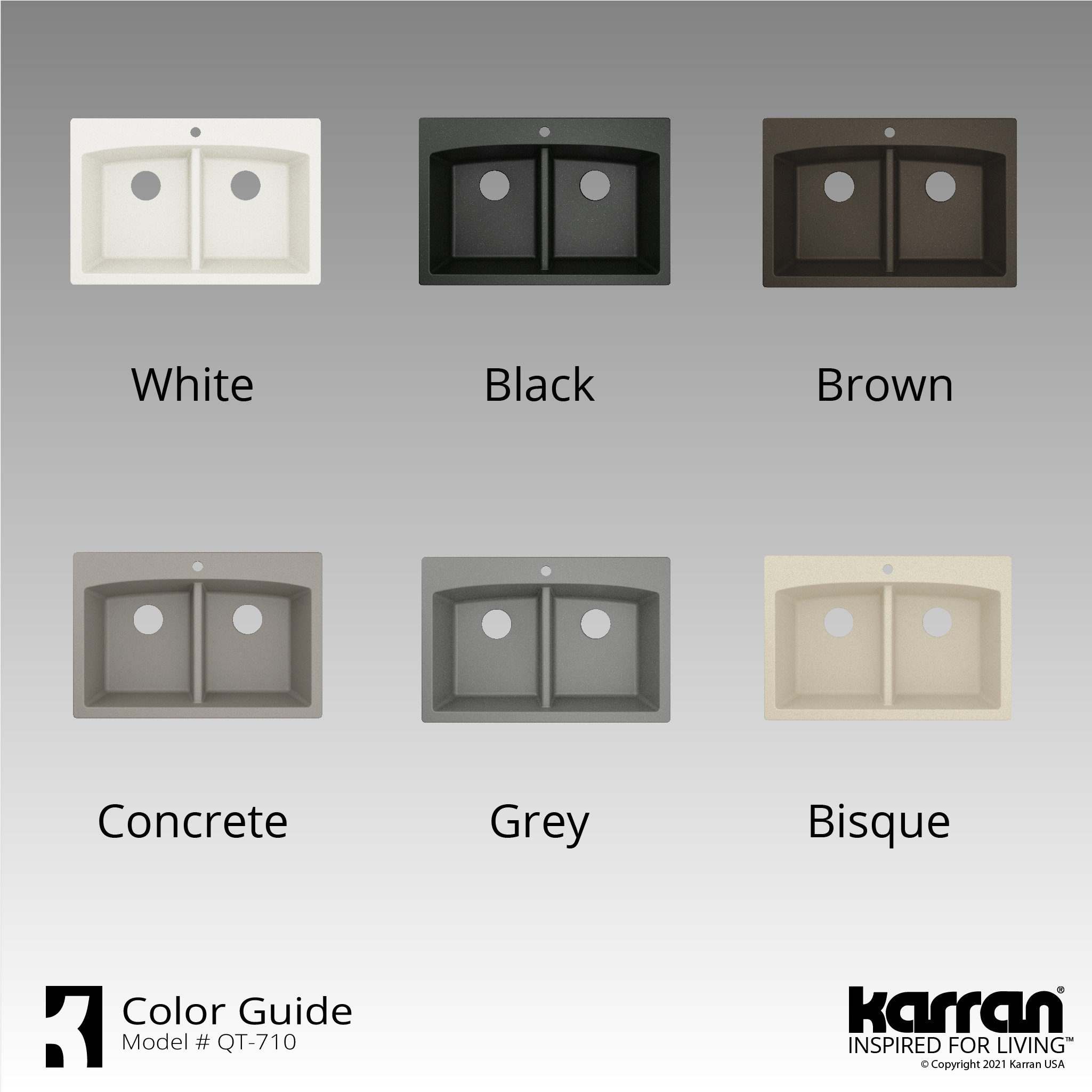 Karran Drop-in Quartz 33" 1-Hole 50/50 Double Bowl Sink Kit, Black