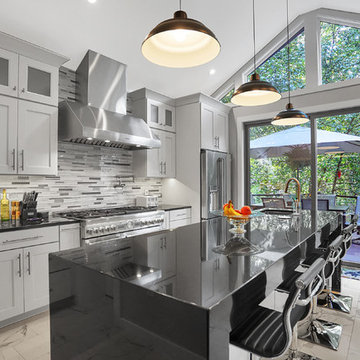 Absolute Black Kitchen with Waterfall Edge
