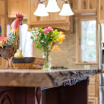 A Rustic Hickory Kitchen with Live Edge Island