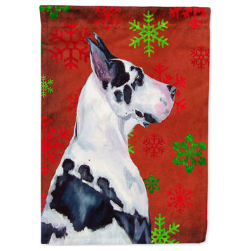Lh9326Chf Great Dane Red Green Snowflakes Christmas Flag Canvas