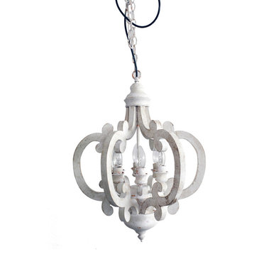 Antiqued Wood And Metal Chandelier, White