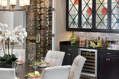 Example of a mid-sized transitional dark wood floor kitchen/dining room combo design in Orlando with gray walls and no fireplace
