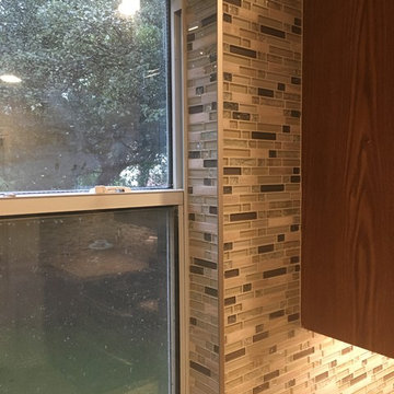 Kitchen Backsplash - Linear Mosaic and Glass with Santa Cecilia Granite Counter