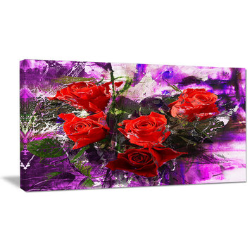 Five Red Roses Abstract Background, Floral Art Canvas Print, 32"x16"