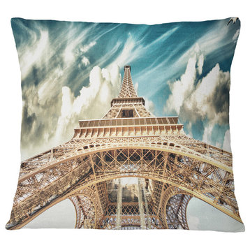 Paris Eiffel Towerunder Blue Sky Photography Throw Pillow, 18"x18"