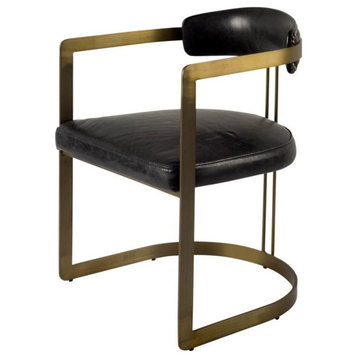 Hollyfield Black Genuine Leather Seat With Gold Iron Frame Dining Chair