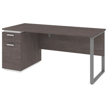 Bestar Aquarius 66W Desk With Single Pedestal, Bark Gray/White