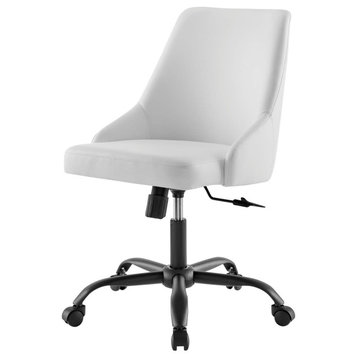 Computer Work Desk Swivel Chair, Faux Vegan Leather, Black White, Home Office