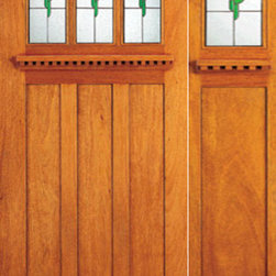 3-Lite Stained Glass Mission Style, Mahogany Prehung Door and Sidelite - Front Doors