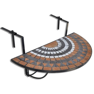 vidaXL Balcony Table Folding Outdoor Table Patio Railing Ceramic Terracotta