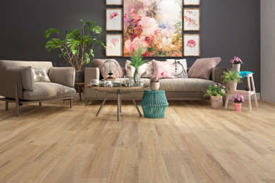 Laminate floor living room photo in Vancouver