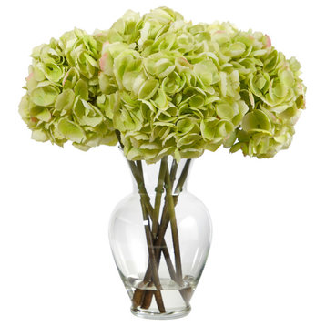 18" Hydrangea Artificial Arrangement, Glass Vase