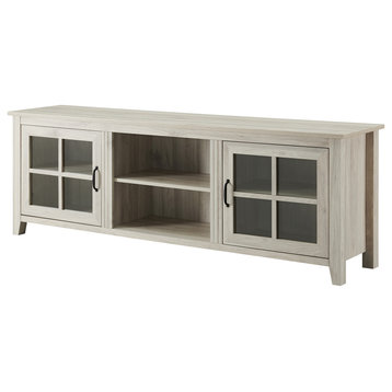 70" Farmhouse Wood TV Stand With Glass Doors, Birch