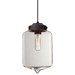Besa Lighting - Besa Lighting 1JT-OLINCL-BR Olin - One Light Cord Pendant with Flat Canopy - Our Olin is a modern and interesting closed bottom cylindrical shape, with a gently pointed accent, its retro styling will gracefully blend into today's environments. Our Amber Trans glass is a colored transparent glass. The amber glow has a low key harmonious display that exudes a warm mood. When lit the glass is vitalizing as well as stylish. This handcrafted glass uses a process where every glass is consistently produced using a press mold, keeping variations to a minimum. The cord pendant fixture is equipped with a 10' SVT cordset and an low profile flat monopoint canopy. These stylish and functional luminaries are offered in a beautiful brushed Bronze finish.  No. of Rods: 4  Canopy Included: TRUE  Shade Included: TRUE  Canopy Diameter: 5 x 0.63< Rod Length(s): 18.00Olin One Light Cord Pendant with Flat Canopy Bronze Clear GlassUL: Suitable for damp locations, *Energy Star Qualified: n/a  *ADA Certified: n/a  *Number of Lights: Lamp: 1-*Wattage:60w A19 Medium base bulb(s) *Bulb Included:No *Bulb Type:A19 Medium base *Finish Type:Bronze