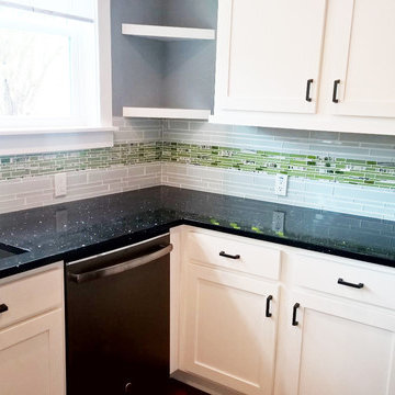 Florida Residence- Lime Green and Floral Linear Glass Tile Kitchen
