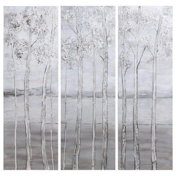 Silver Winter Textured Metallic Hand Painted Wall Art by Martin Edwards