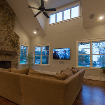 Interior River Rock Fireplace