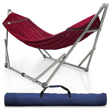Unique Hammock, Stainless Steel Stand & Polyester Bed With Carry Bag, Red