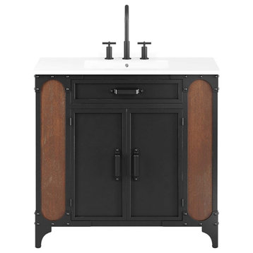 Modway Steamforge 36" Wood Bathroom Vanity with Fixed Drawer in White/Black