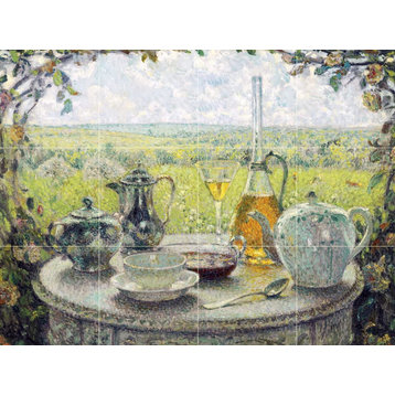 Tile Mural Still life table tea spring glass Backsplash 4.25" Ceramic Matte