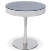 Cristine End Table With Grey High Gloss Lacquer and Polished Stainless Steel bas
