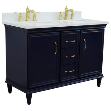 49" Double Vanity, Blue Finish With White Quartz And Rectangle Sink