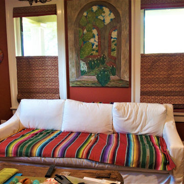 Five top down bottom up Roman shades in a vintage home in Connecticut