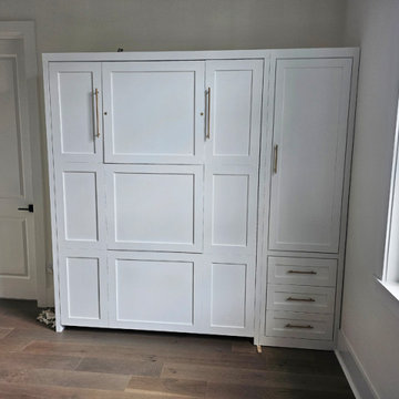 Square Shaker 9 Panel Murphy Wall Bed with Hidden Desk, Hidden Leg ,Pier Cabinet