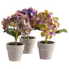Set 12 Mini Hydrangea Faux Floral Plants in Pots Rustic Gift Purple Flowers