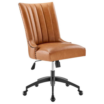 Empower Channel Tufted Vegan Leather Office Chair, Black/Tan