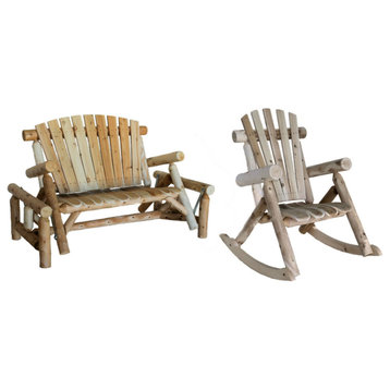 Lakeland Mills Cedar Log Glider and Rocking Chair, Natural